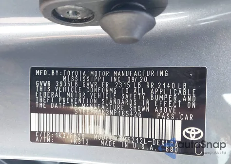 2021 Toyota Corolla Le из США, поврежденный, VIN 5YFEPMAE3MP165426